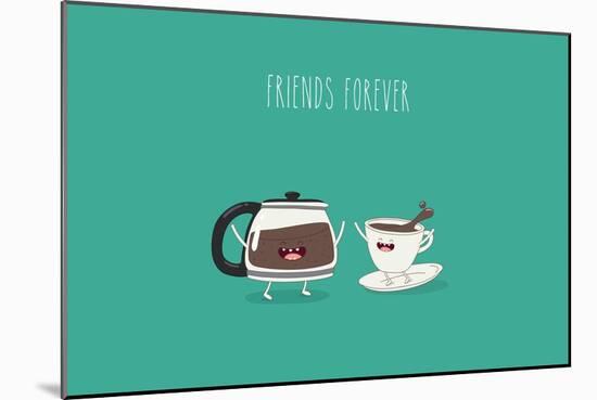 Funny Cup of Coffee and Funny Coffee Pot. Friend Forever. Vector Illustration. Comic Character-Serbinka-Mounted Art Print