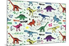 Funny Dinosaurs Graphic Color Vector Pattern-GooseFrol-Mounted Art Print