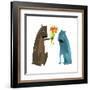 Funny Dog in Love Presenting Flowers to Friend. Dog Giving a Present to a Friend Colorful Cartoon I-Popmarleo-Framed Art Print