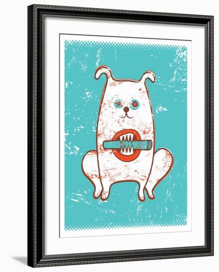 Funny Dog with Stick-ZOO BY-Framed Art Print