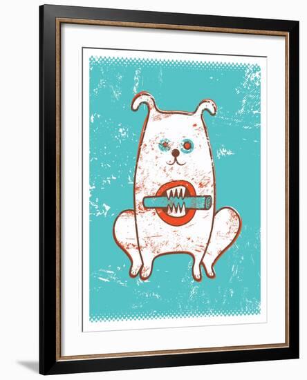 Funny Dog with Stick-ZOO BY-Framed Art Print