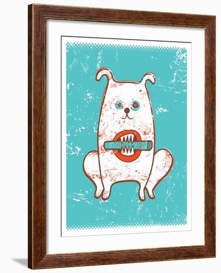 Funny Dog with Stick-ZOO BY-Framed Art Print