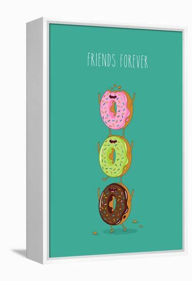 Funny Donuts. Vector Illustration. Friends Forever.-Serbinka-Framed Stretched Canvas