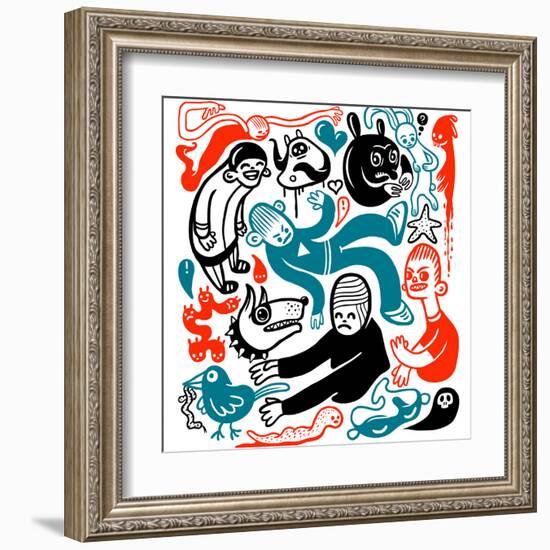 Funny Doodles-aggressor-Framed Art Print