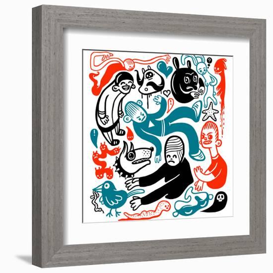 Funny Doodles-aggressor-Framed Art Print