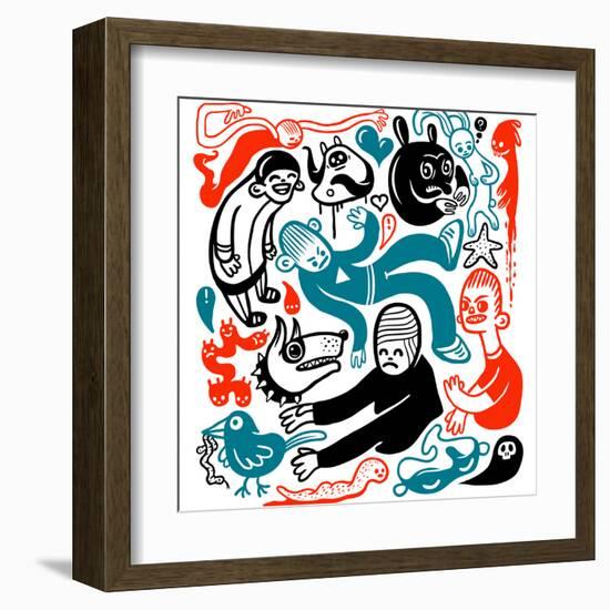 Funny Doodles-aggressor-Framed Art Print