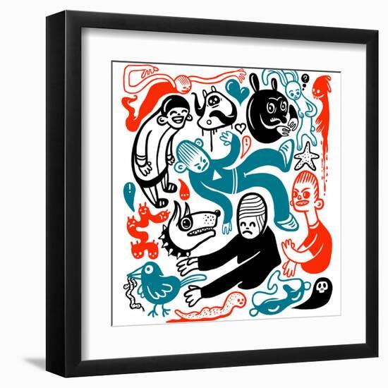 Funny Doodles-aggressor-Framed Art Print