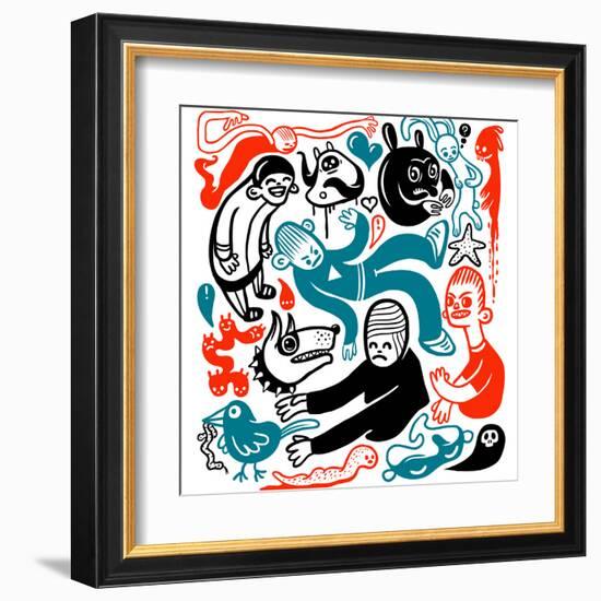 Funny Doodles-aggressor-Framed Art Print