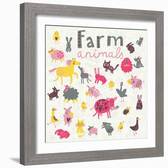 Funny Farm Animals-smilewithjul-Framed Art Print