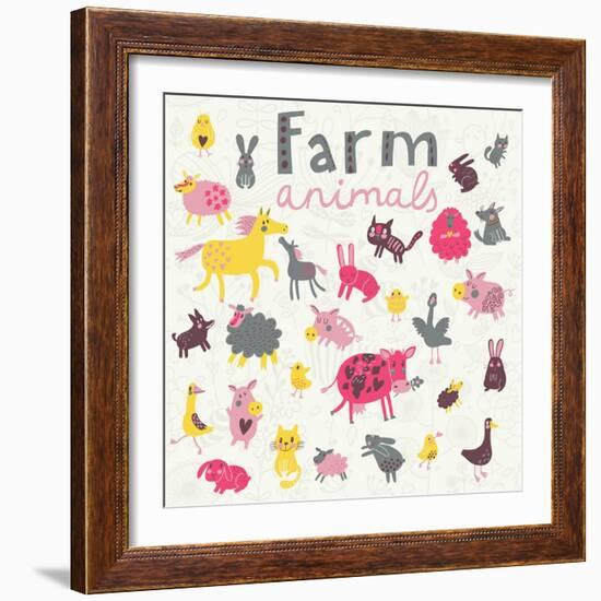 Funny Farm Animals-smilewithjul-Framed Art Print