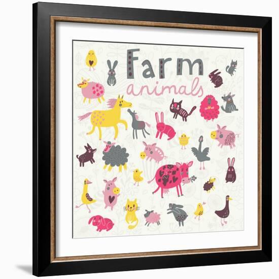 Funny Farm Animals-smilewithjul-Framed Art Print