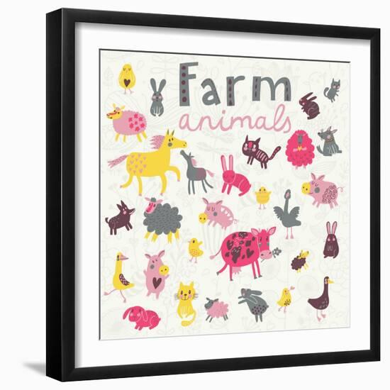 Funny Farm Animals-smilewithjul-Framed Art Print