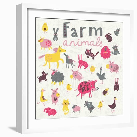 Funny Farm Animals-smilewithjul-Framed Art Print