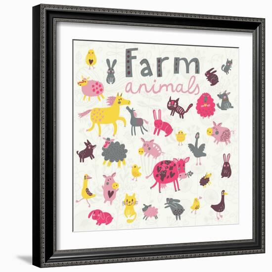 Funny Farm Animals-smilewithjul-Framed Art Print