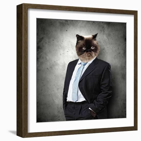 Funny Fluffy Cat In A Business Suit Businessman. Collage-Sergey Nivens-Framed Photographic Print