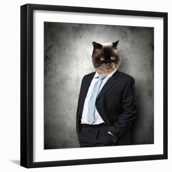 Funny Fluffy Cat In A Business Suit Businessman. Collage-Sergey Nivens-Framed Photographic Print