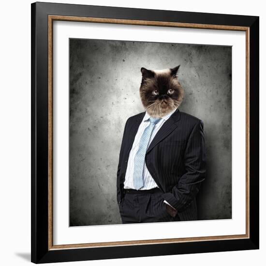 Funny Fluffy Cat In A Business Suit Businessman. Collage-Sergey Nivens-Framed Photographic Print