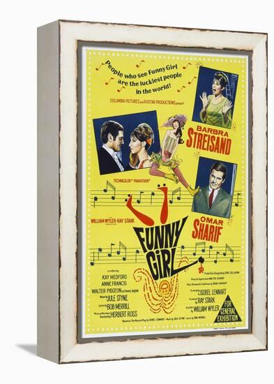 Funny Girl, Australian poster, Barbra Streisand, Omar Sharif, 1968-null-Framed Stretched Canvas