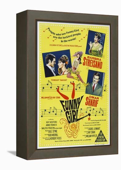 Funny Girl, Australian poster, Barbra Streisand, Omar Sharif, 1968-null-Framed Stretched Canvas