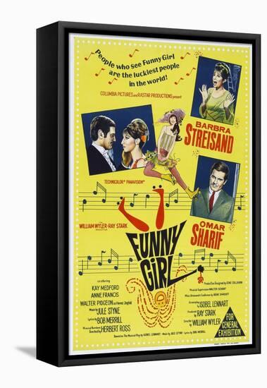 Funny Girl, Australian poster, Barbra Streisand, Omar Sharif, 1968-null-Framed Stretched Canvas