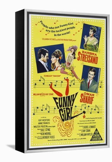 Funny Girl, Australian poster, Barbra Streisand, Omar Sharif, 1968-null-Framed Stretched Canvas