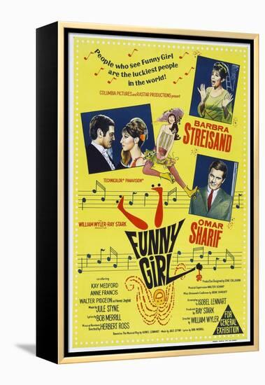 Funny Girl, Australian poster, Barbra Streisand, Omar Sharif, 1968-null-Framed Stretched Canvas