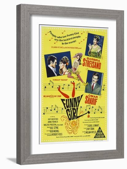 Funny Girl, Australian poster, Barbra Streisand, Omar Sharif, 1968-null-Framed Art Print