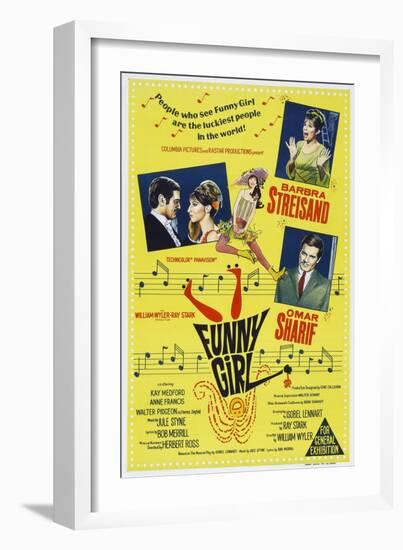 Funny Girl, Australian poster, Barbra Streisand, Omar Sharif, 1968-null-Framed Art Print