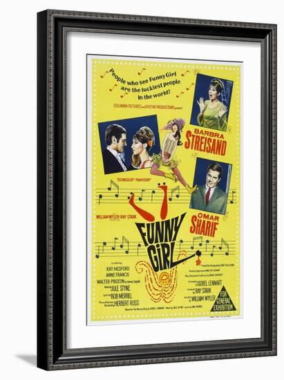 Funny Girl, Australian poster, Barbra Streisand, Omar Sharif, 1968-null-Framed Art Print