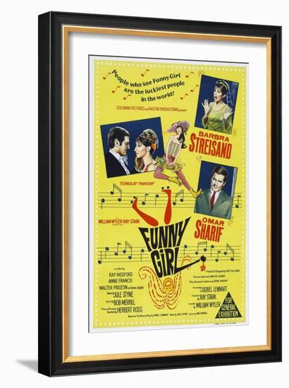 Funny Girl, Australian poster, Barbra Streisand, Omar Sharif, 1968-null-Framed Art Print