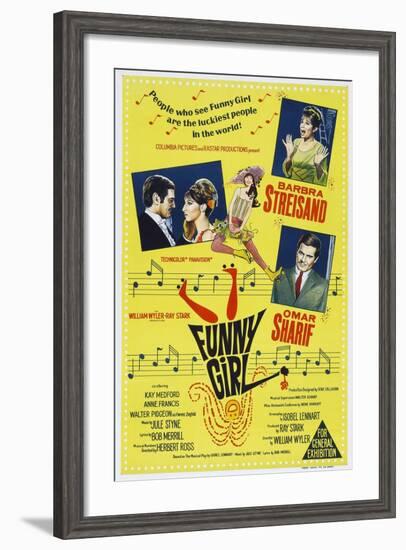 Funny Girl, Australian poster, Barbra Streisand, Omar Sharif, 1968-null-Framed Art Print