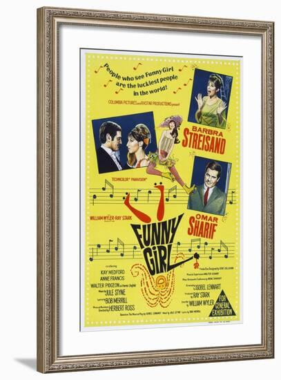 Funny Girl, Australian poster, Barbra Streisand, Omar Sharif, 1968-null-Framed Art Print