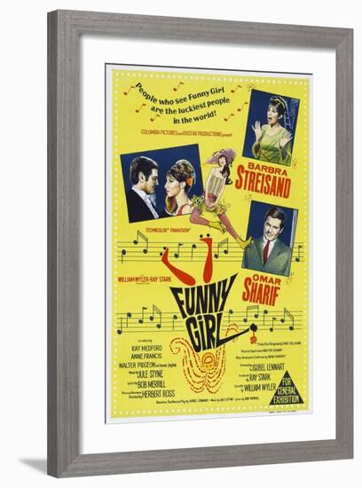 Funny Girl, Australian poster, Barbra Streisand, Omar Sharif, 1968-null-Framed Art Print