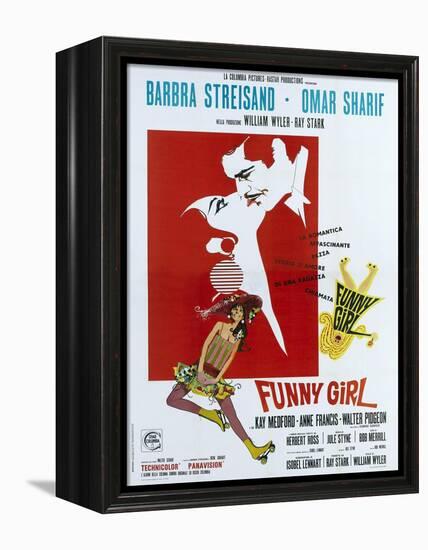 Funny Girl, Italian poster, Barbra Streisand, Omar Sharif, 1968-null-Framed Stretched Canvas