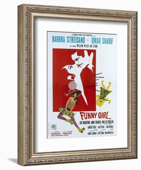 Funny Girl, Italian poster, Barbra Streisand, Omar Sharif, 1968-null-Framed Premium Giclee Print