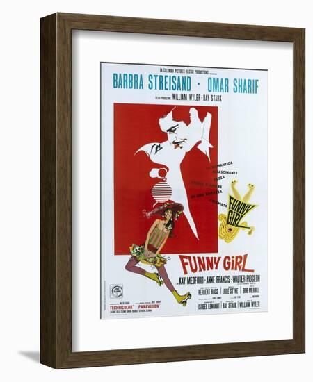 Funny Girl, Italian poster, Barbra Streisand, Omar Sharif, 1968-null-Framed Premium Giclee Print