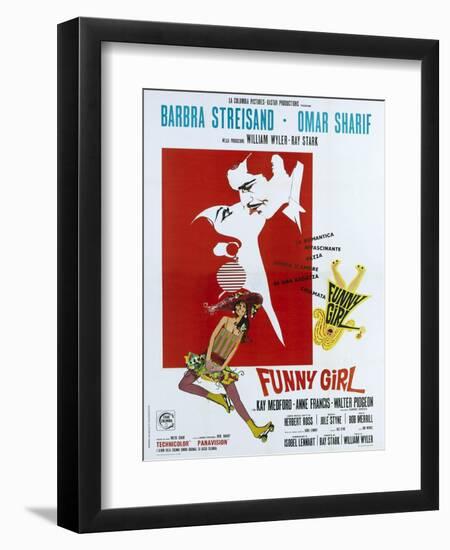Funny Girl, Italian poster, Barbra Streisand, Omar Sharif, 1968-null-Framed Premium Giclee Print