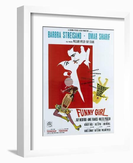 Funny Girl, Italian poster, Barbra Streisand, Omar Sharif, 1968-null-Framed Premium Giclee Print