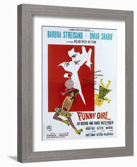 Funny Girl, Italian poster, Barbra Streisand, Omar Sharif, 1968-null-Framed Art Print