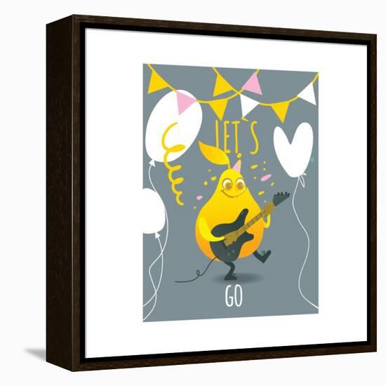 Funny Pear Holding Playing Electric Guitar-sabelskaya-Framed Stretched Canvas