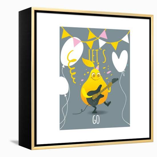 Funny Pear Holding Playing Electric Guitar-sabelskaya-Framed Stretched Canvas