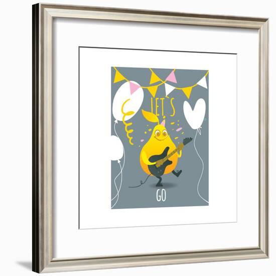 Funny Pear Holding Playing Electric Guitar-sabelskaya-Framed Premium Giclee Print