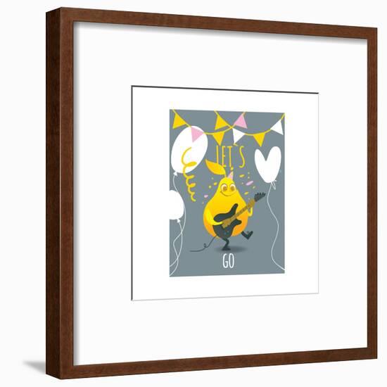 Funny Pear Holding Playing Electric Guitar-sabelskaya-Framed Art Print