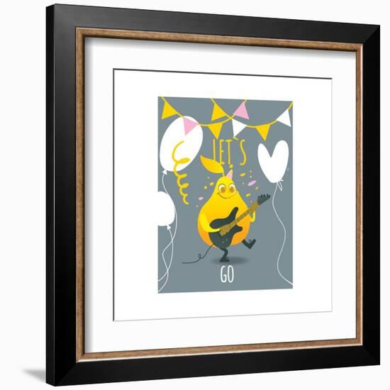 Funny Pear Holding Playing Electric Guitar-sabelskaya-Framed Art Print