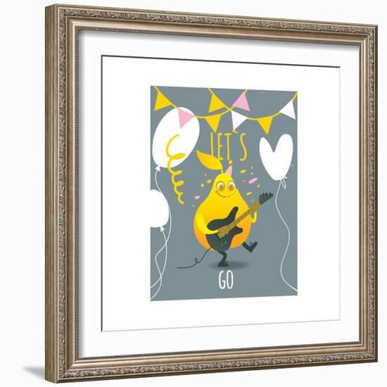 Funny Pear Holding Playing Electric Guitar-sabelskaya-Framed Art Print