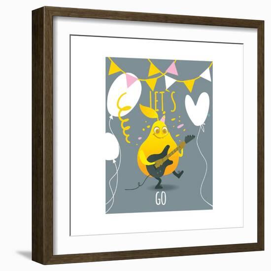 Funny Pear Holding Playing Electric Guitar-sabelskaya-Framed Art Print