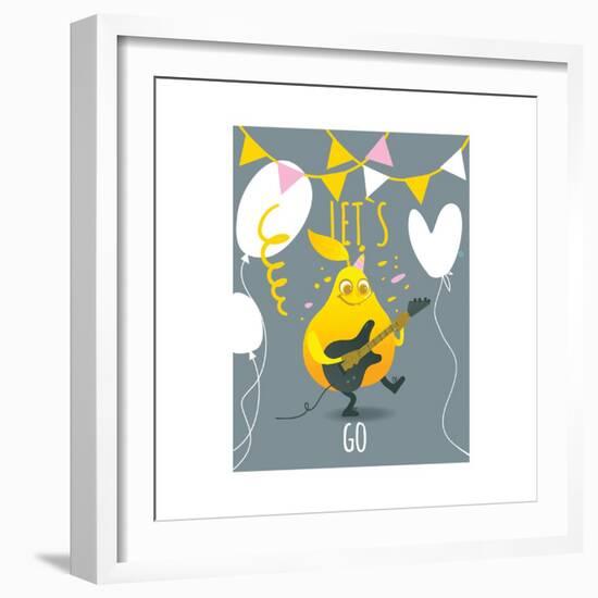 Funny Pear Holding Playing Electric Guitar-sabelskaya-Framed Art Print