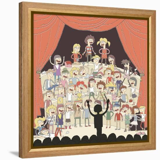 Funny School Choir Singing-vook-Framed Stretched Canvas