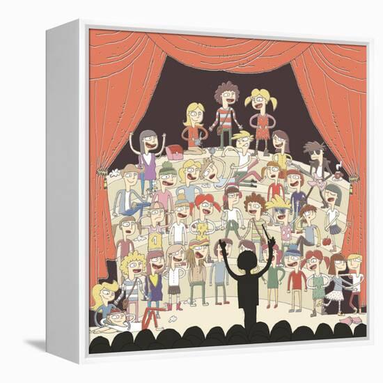 Funny School Choir Singing-vook-Framed Stretched Canvas