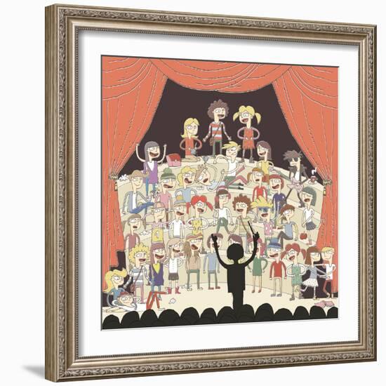 Funny School Choir Singing-vook-Framed Art Print